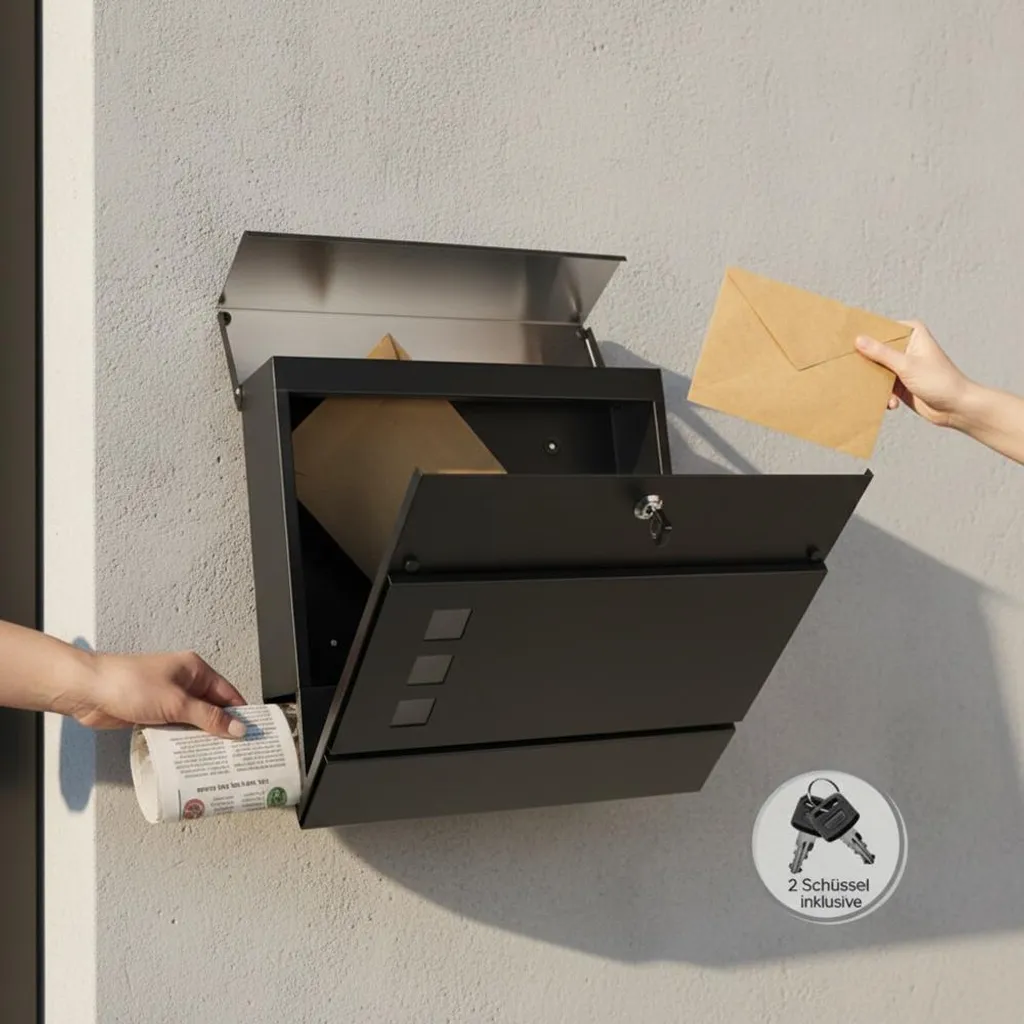 Mucola cassetta per lettere con scomparto per giornali cassetta per lettere a muro rotolo di giornali cassetta per pacchi a muro - nero / argento