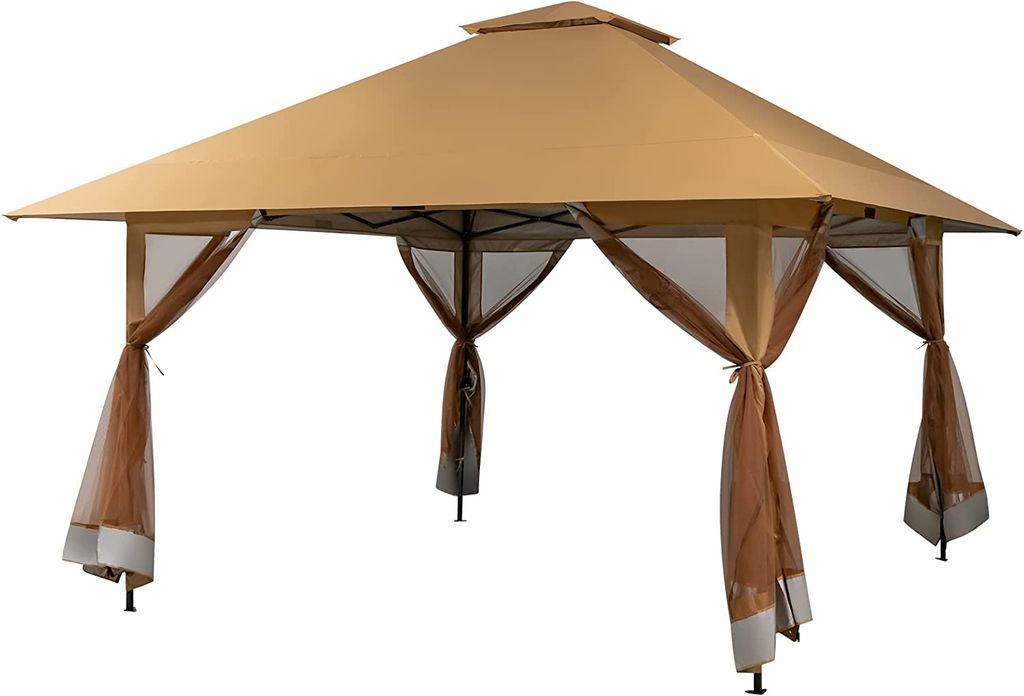 GOPLUS Gartenpavillon, Pop Up Faltpavillon mit Tragetasche mit Rollen, Höhenverstellbarer Gartenpavillon mit Doppeldach & 4 Netzwänden