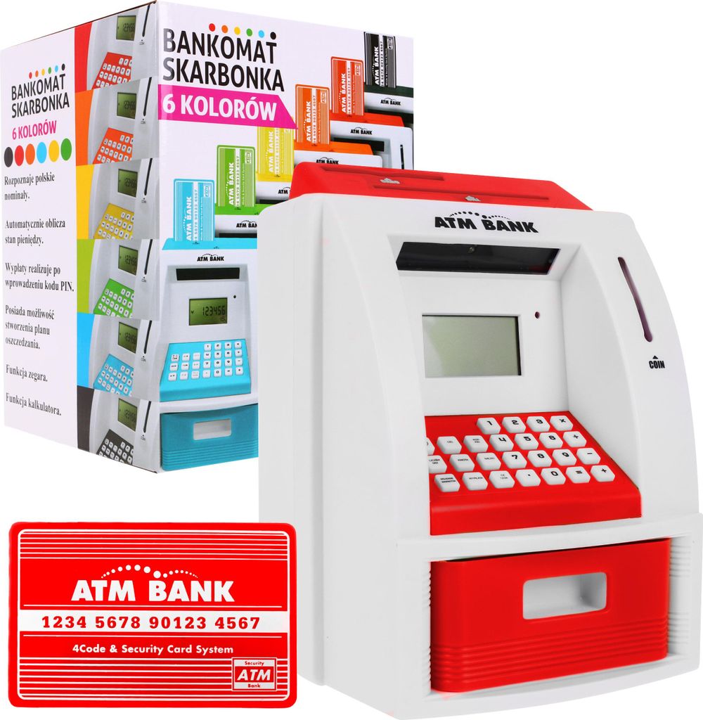 Salvadanaio ATM per bambini dai 3 anni in su, rosso. Immagine del prodotto 