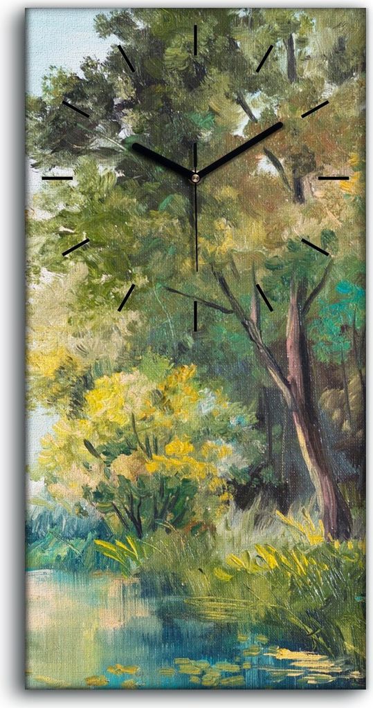 Küche Wohnzimmer Wand Leinwand Uhr 30x60 Ölgemälde Wald Produktbild 