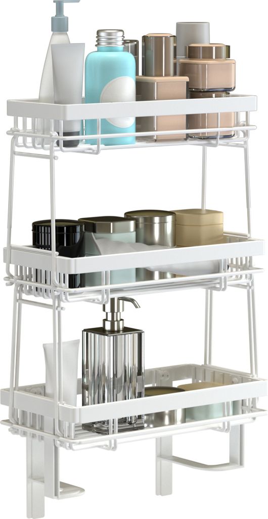 Heikoeco duschregal ohne bohren Duschablage-Aufbewahrungsregal Duschstange ohne Bohren Aufhängen Dusche Regale Zubehör 32Bx16Tx55Hcm Weiß