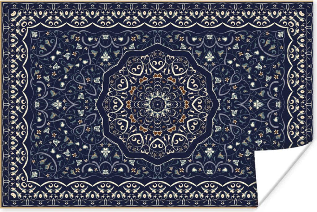 MuchoWow Poster Persischer Teppich - Mandala - Teppich - Blau 180x120 cm - Fotoplakat