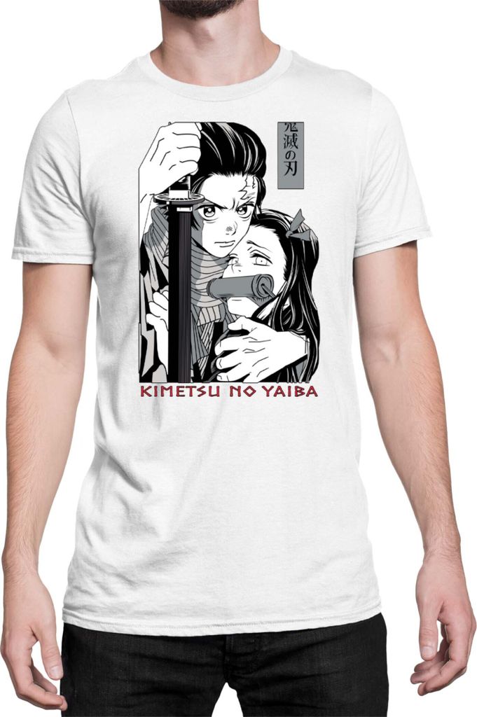 Herren T-Shirt Demon Anime Slayer Kimetsu No Yaiba Tanjiro Nezuko Kamado 003, Man 5XL / Weiß