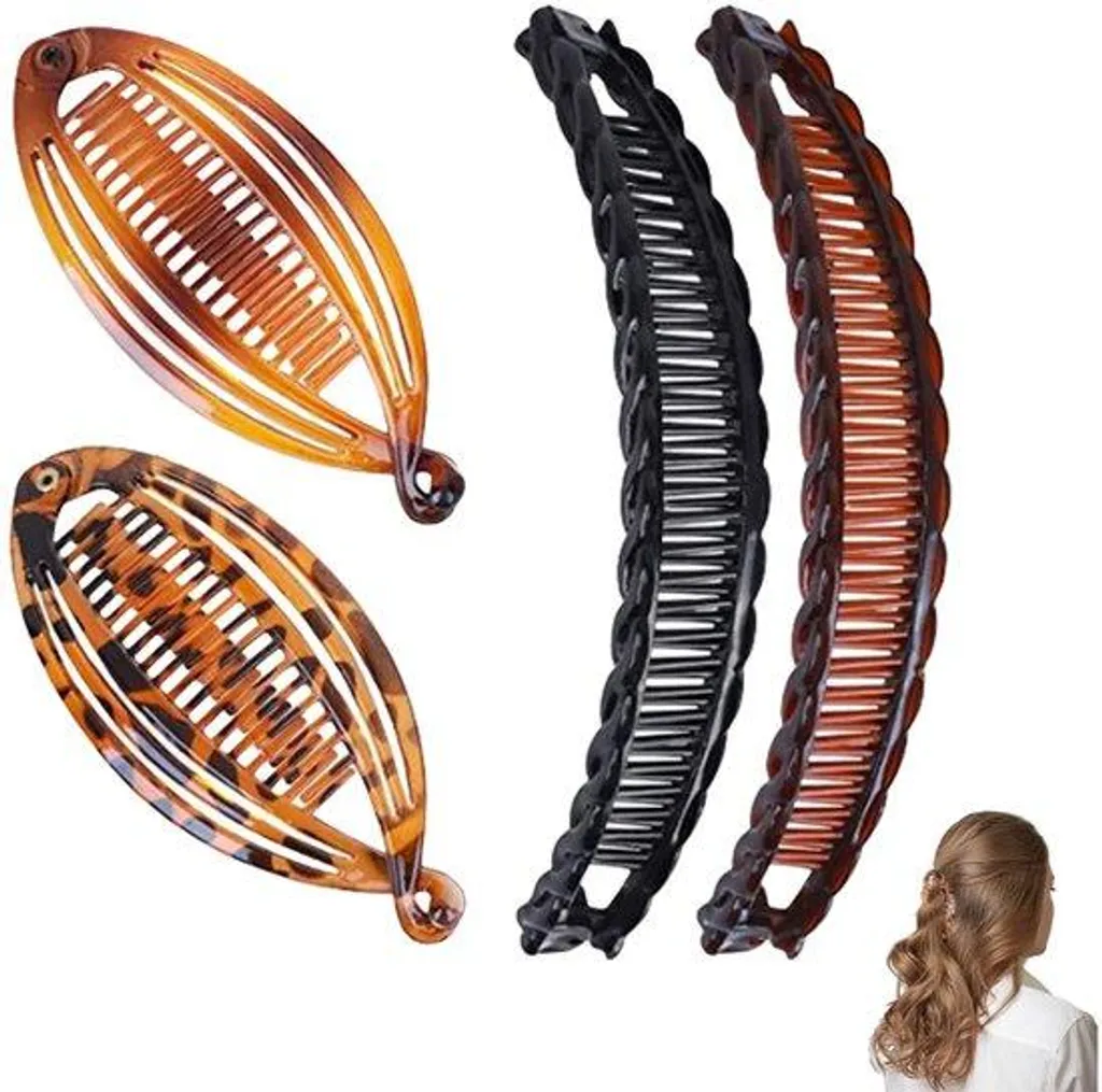 Pince à cheveux queue de cheval pour femmes, grande barrette solide noir