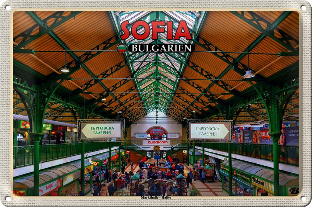 Blechschild Reise 30x20cm Sofia Bulgarien Markthalle Halite