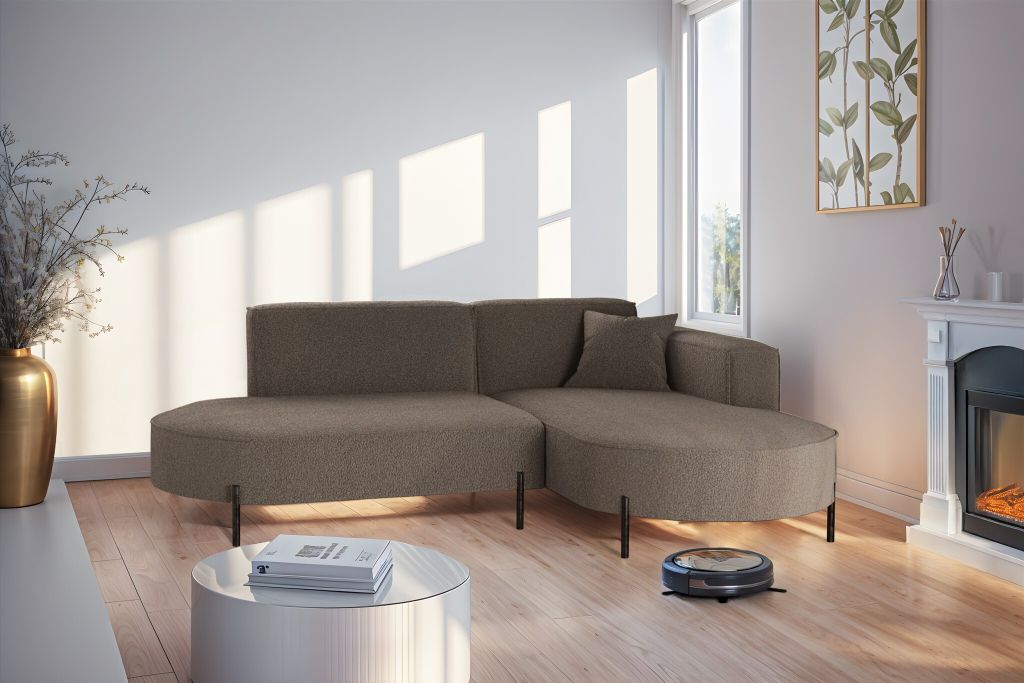 Ecksofa Designersofa VALENCIA XS in Stoff Quelle Braun Ottomane Rechts