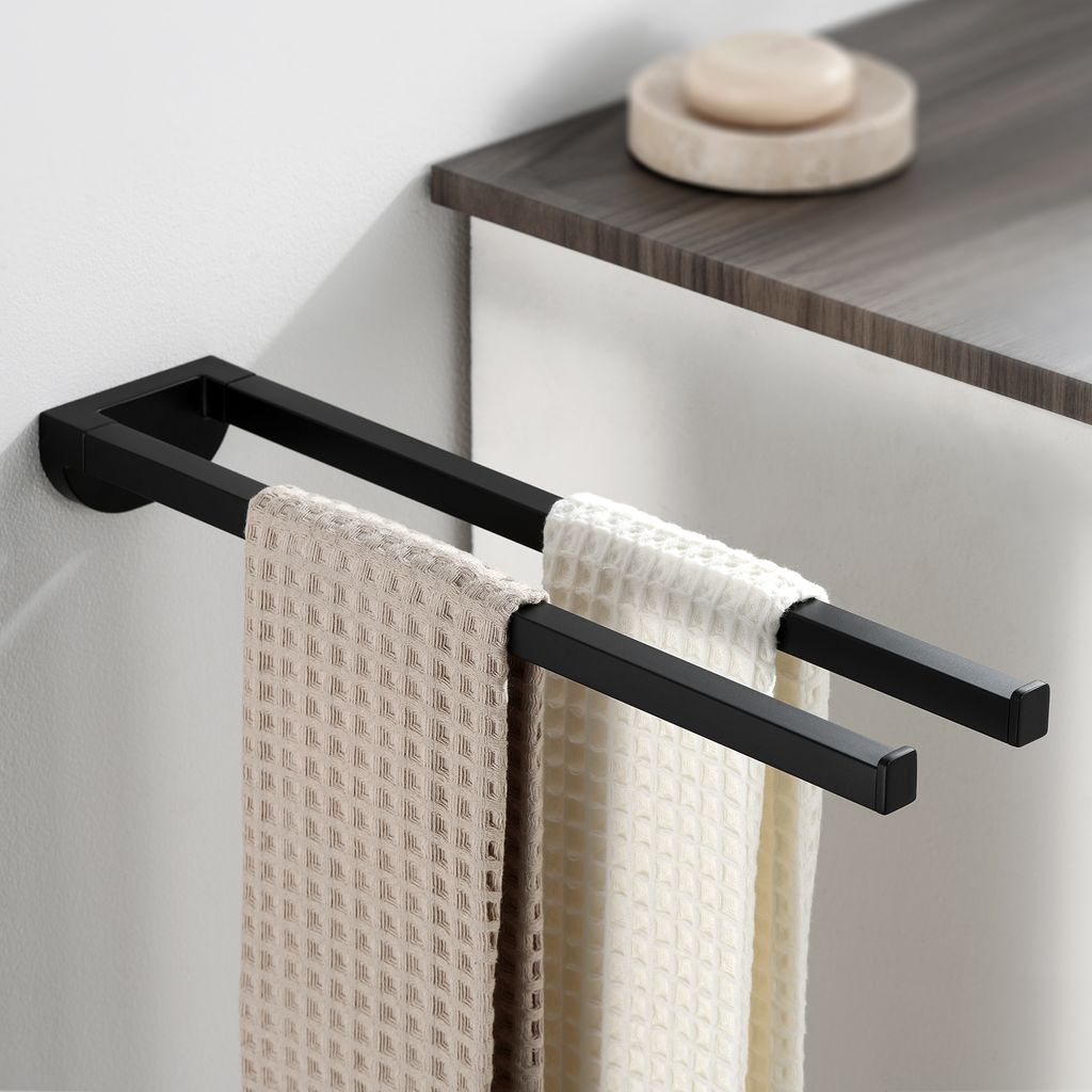 Edelstahl Handtuchhalter Zweiarmig Handtuchstange, Wandhaken für Bad und Küche, Schwarz
