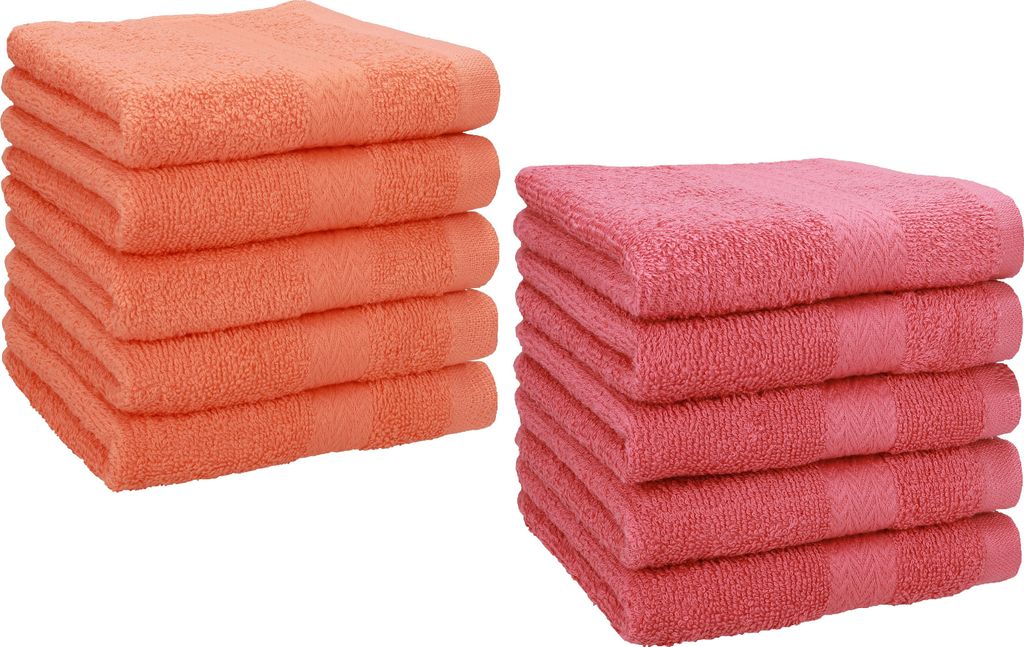Betz 10 Stück Seiftücher 30x30 cm PREMIUM 100% Baumwolle Farbe: blutorange und himbeere