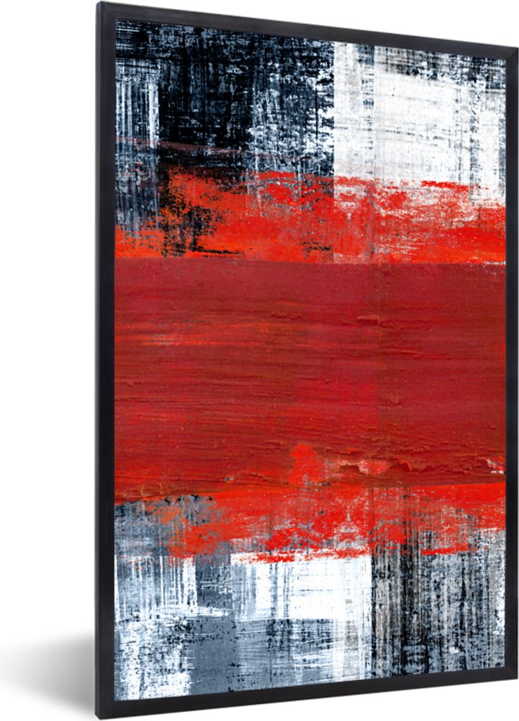 MuchoWow Gerahmtes Poster Gemälde - Abstrakt - Rot - Öl 20x30 cm - Poster mit Schwarzem Bilderrahmen Wandposter Rahmen Foto Bilder - Drucken - ...