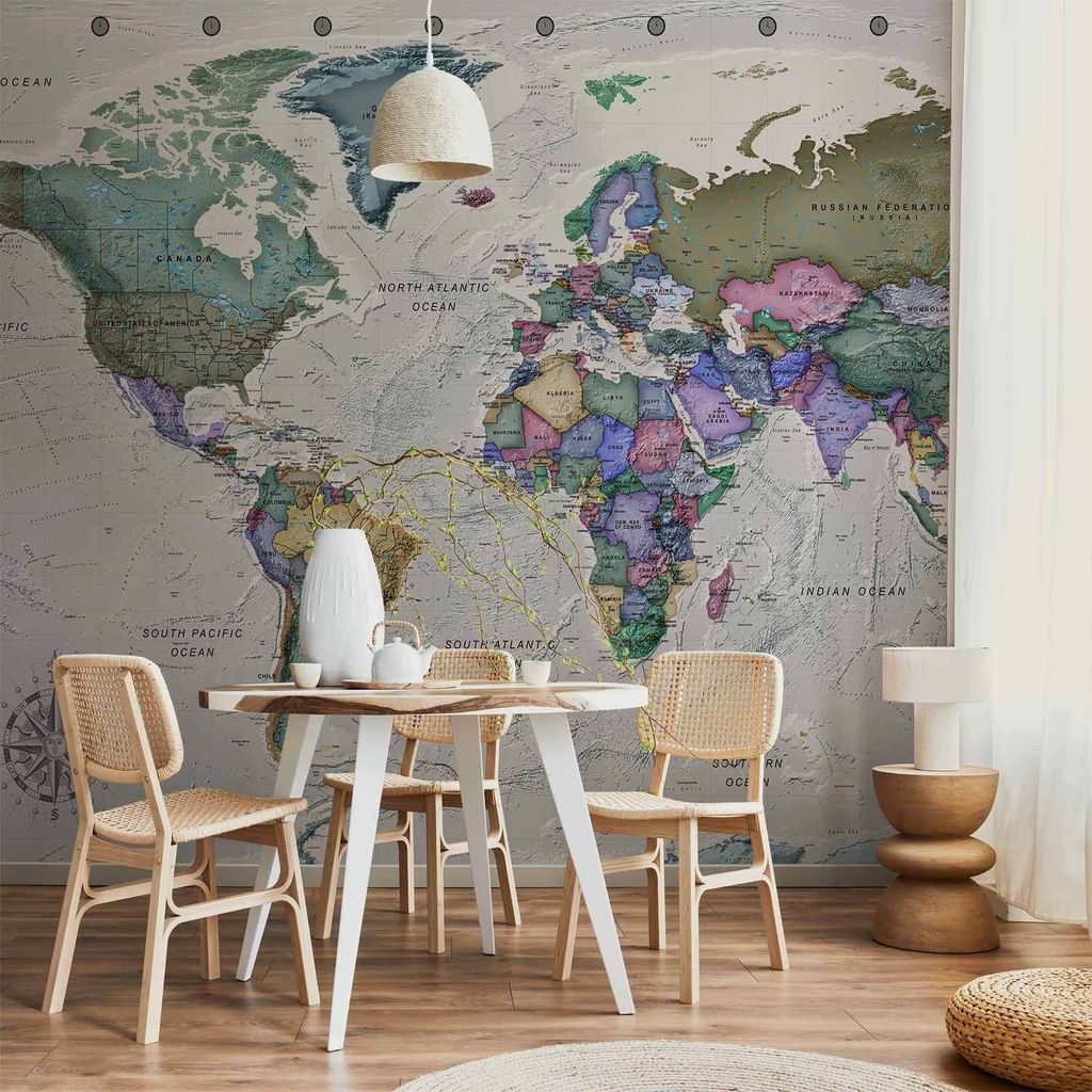 Vlies Fototapete - Geography study - world map with signed countries in English 350x256 cm Karten k-A-0380-a-a