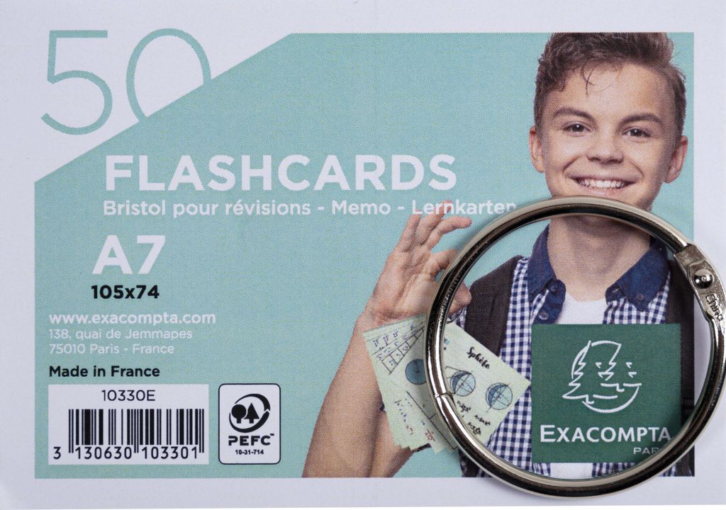 Exacompta 19x 50 Flashcards einem Ring eingeschweißt liniert A7 sortiert 10330E