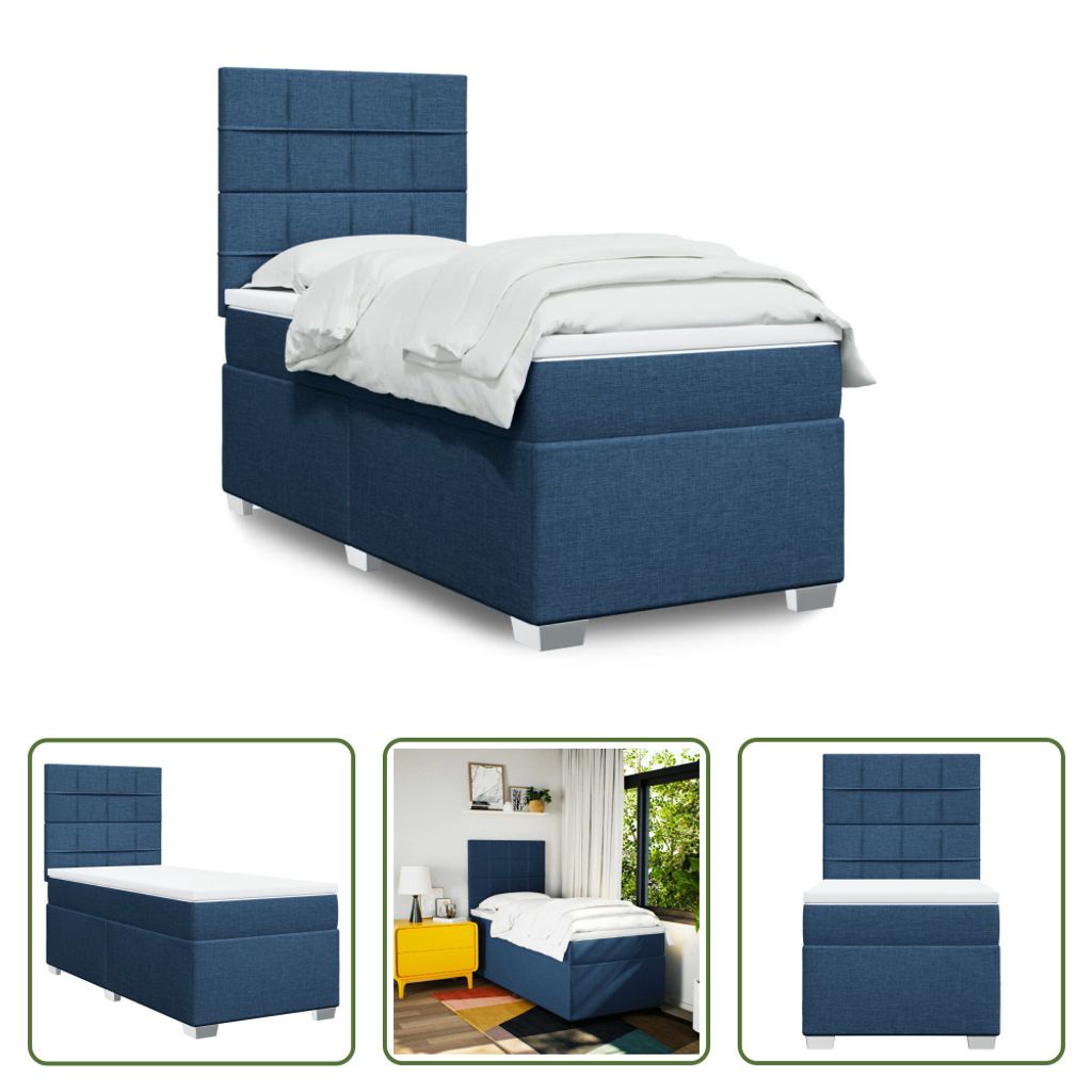 The Living Store Boxspringbett mit Matratze Blau 100x200 cm Stoff