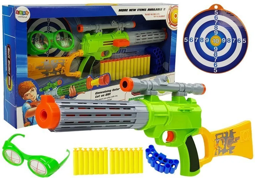 Pistolet à cartouche de mousse avec cible de tir vert pour enfant