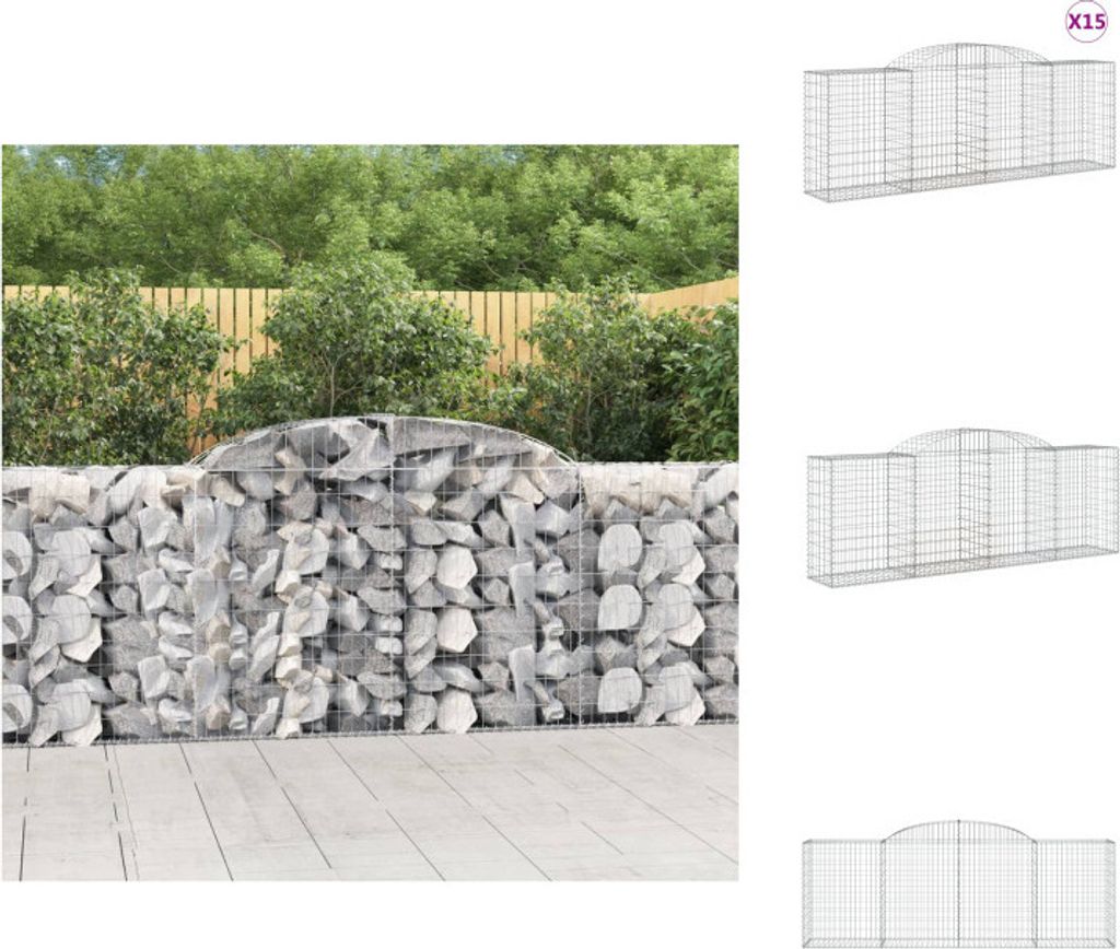 vidaXL Gabionen mit Hochbogen 15 Stk 300x50x100/120cm Verzinktes Eisen - Blumentöpfe & Pflanzgefäße