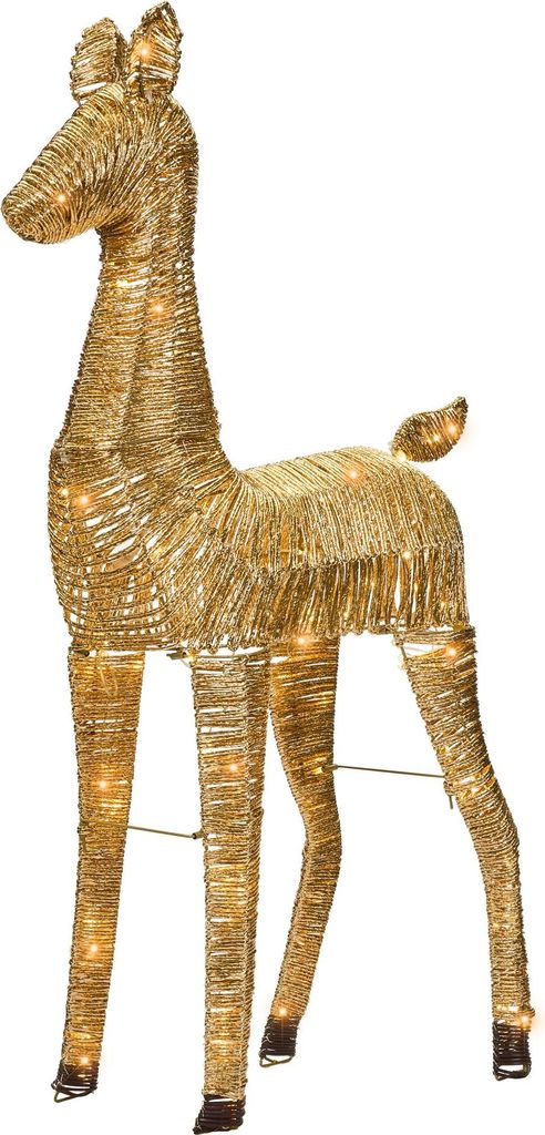 BELIANI LED-Dekoration Rentier Gold Eisen und Papierkordel 110 cm Leuchtende Weihnachtsfigur 92 LED-Lämpchen