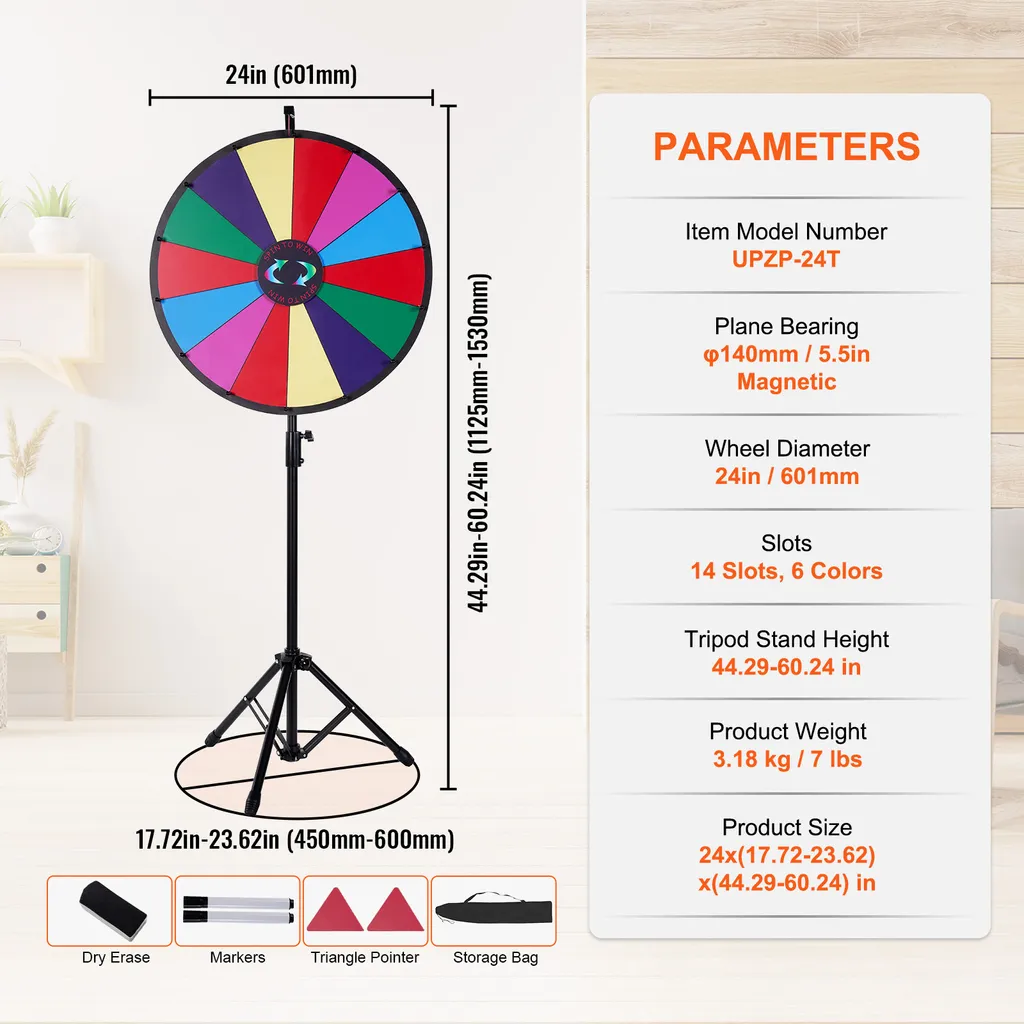 Roue de la Fortune Métal 61 cm à Hauteur Réglable 14 Segments DIY