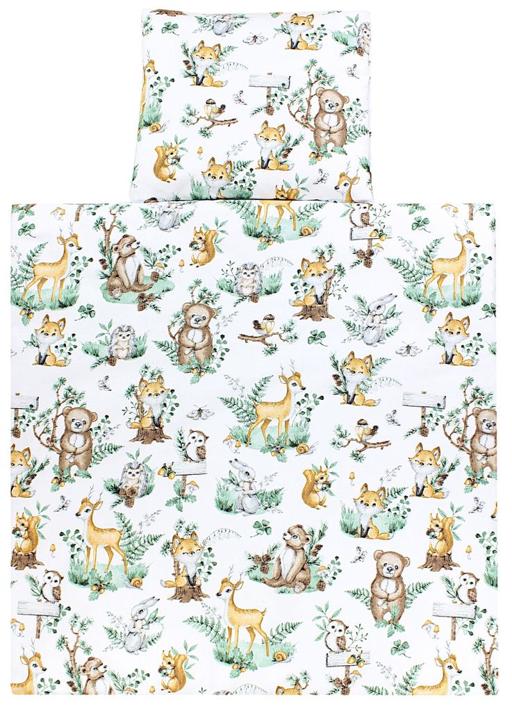 TupTam Unisex Baby Wiegenset 4-teilig Bettwäsche-Set: Bettdecke mit Bezug und Kopfkissen mit Bezug, Farbe: Tiere in Blättern, Größe: 80x80 cm