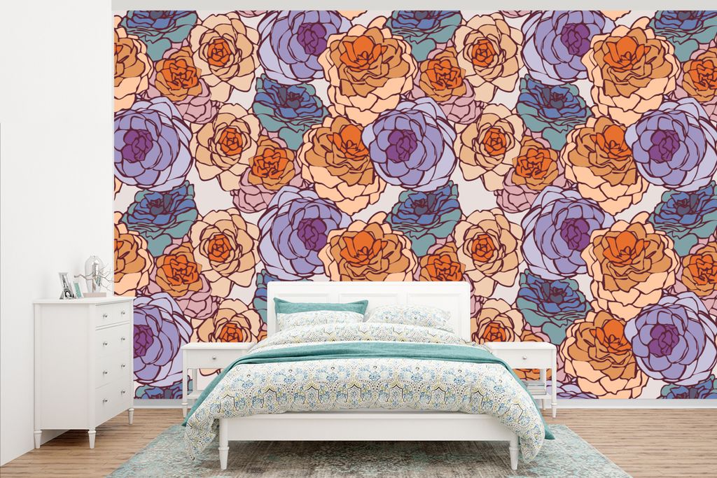 MuchoWow Fototapete für Wohnzimmer oder Schlafzimmer Wandtapete Vinyl Motivtapete Karte - Blume - Jugendstil - 405x260 cm - Die Küche