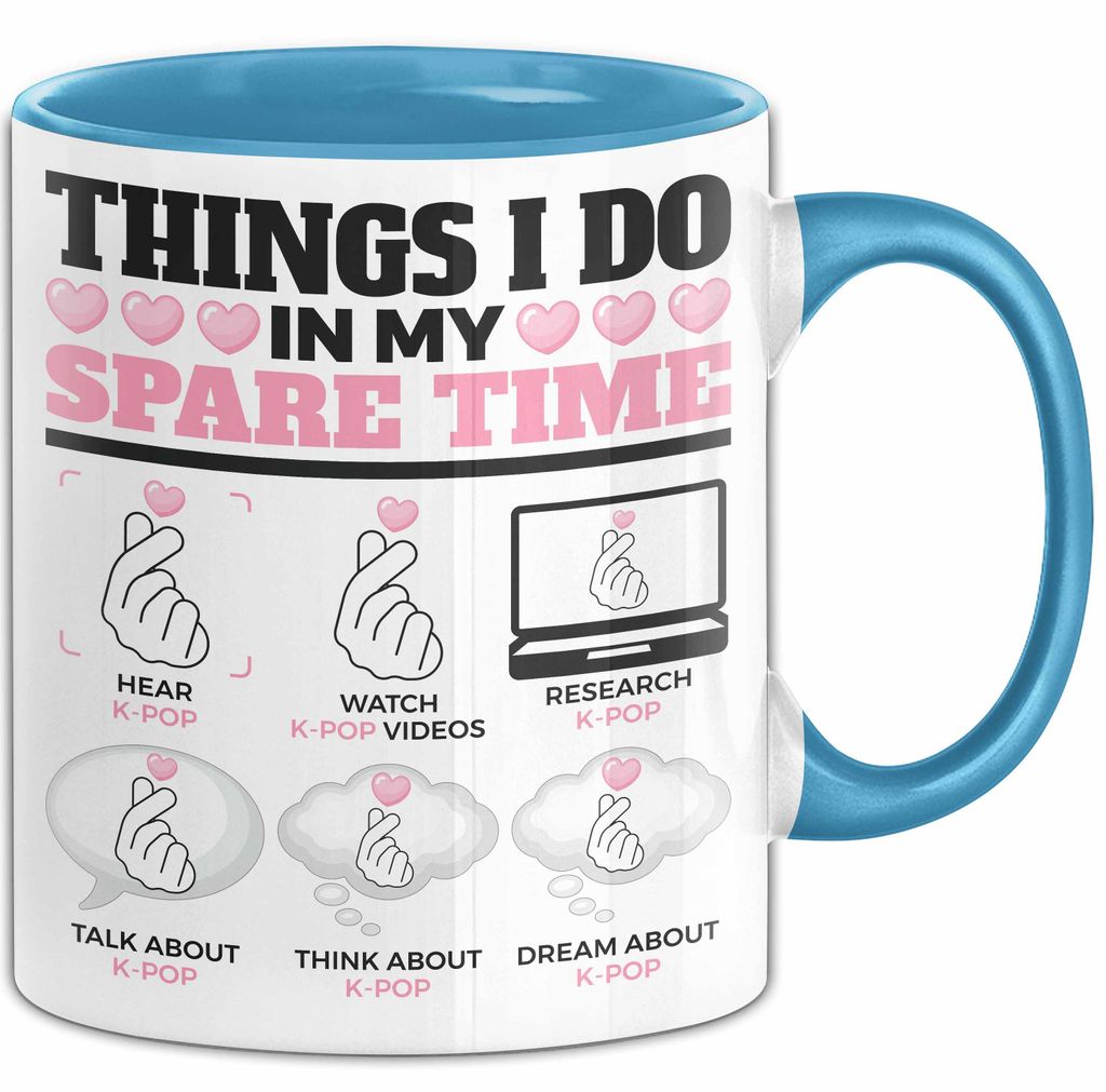 KPop Tasse Geschenk Spare Time Finger Heart Grafik Geschenkidee (Blau)