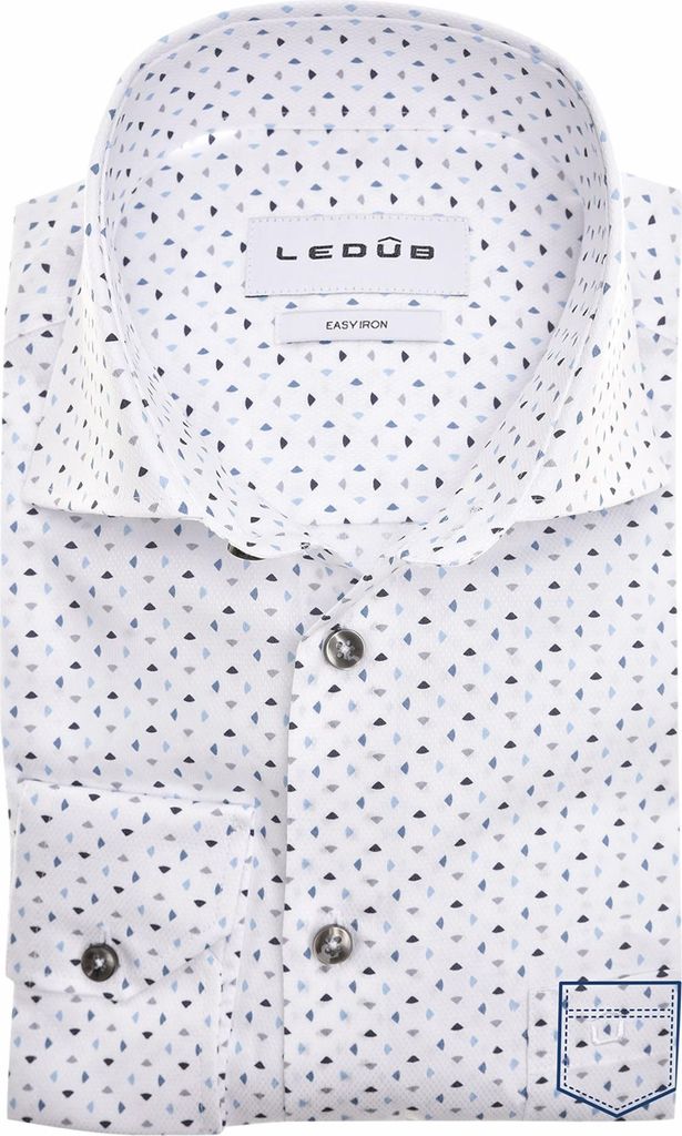 Ledub Hemd Modern Fit weiß bedruckte Baumwolle