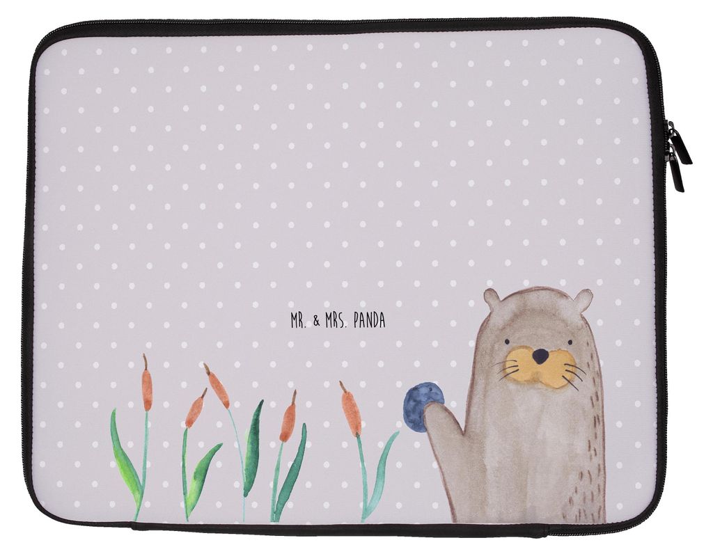 Mr. & Mrs. Panda Schutzhülle Laptop Otter Stein 20 x 28 cm - Grau Pastell - Geschenk, Neugierig, Seeotter, Case, Tasche, See, Laptoptasche, Laptop...