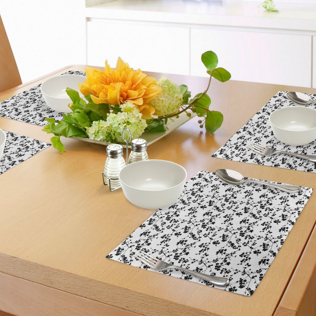 ABAKUHAUS asiatisch Platzmatten, Einfarbiges Sakura-Blumen-Schattenbild-blühendes Natur-Illustrations-Frühlings-Saison-Thema, Waschbarer und Farb...