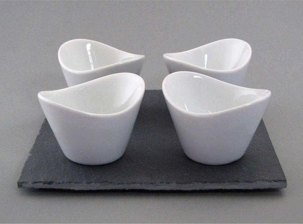 SCHIEFER-PLATTE QUADRATISCH ca 15x15cm mit 4 BECHERN.