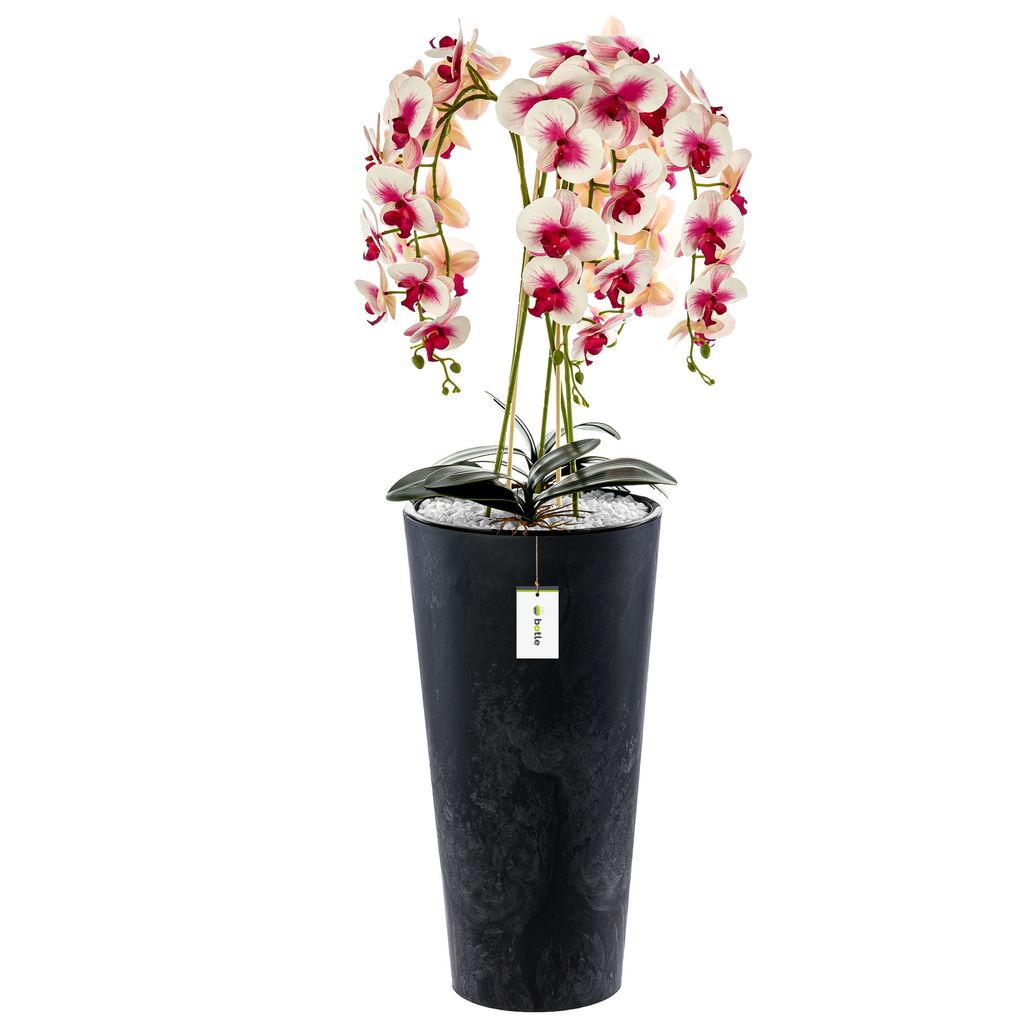 Blumenkübel freistehend Blumentopf Ø 30 cm H 57 cm Anthrazit Übertopf Beton Optik Pflanzkübel aus Kunststoff mit Einsatz