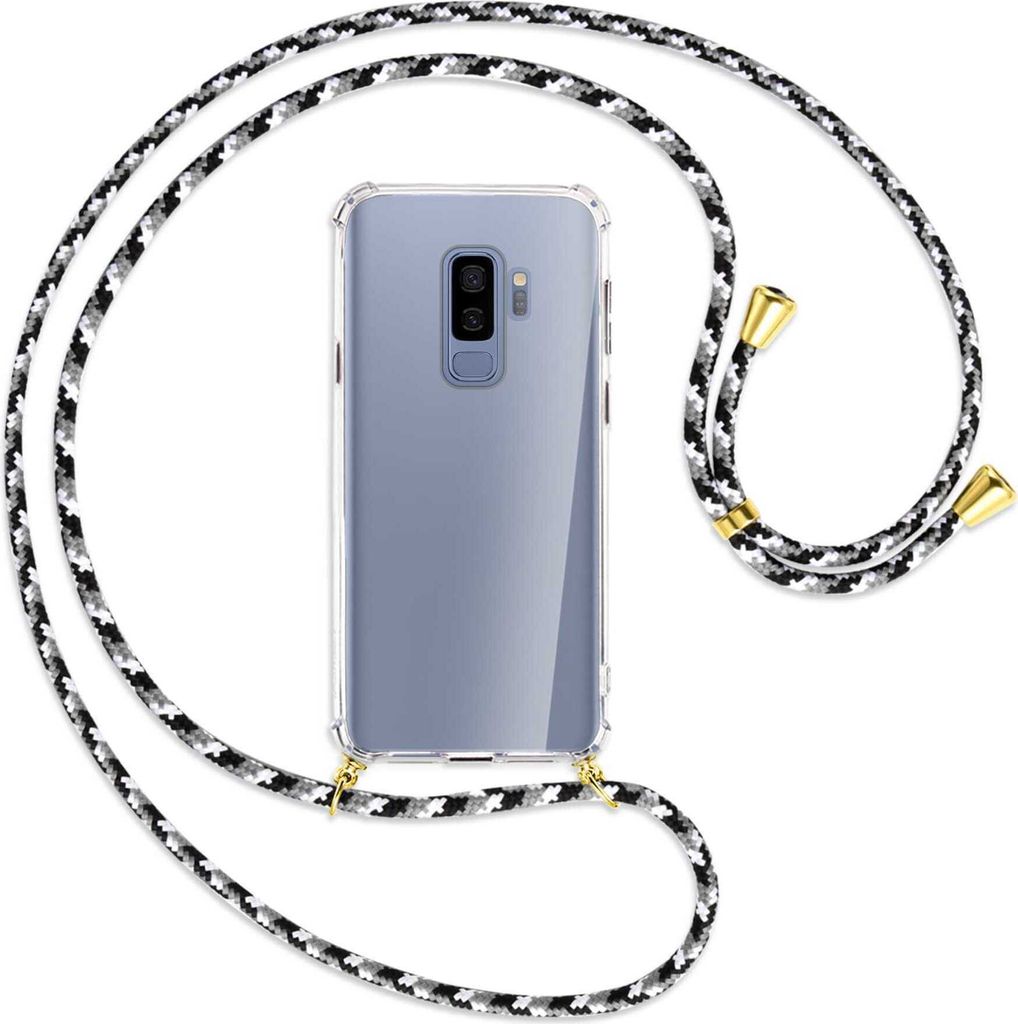 Handykette Backcover-Schutzhülle mit Band (Metall goldfarben) für Samsung Galaxy S9+ / S9 Plus - schwarz/grau/weiß