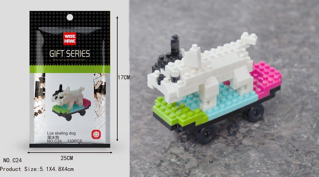 Skateboard Hund Figur Bausteine Modell LNO Micro-Bricks