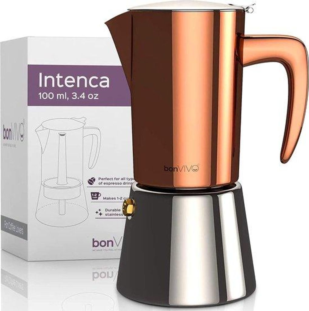Espressomaschine, geeignet für Induktion, Edelstahl-Kaffeekocher im Kupferlook mit Wasserkocher und Sieb, Mokkakanne, 2 Tassen, 100 ml, Weihnachts...