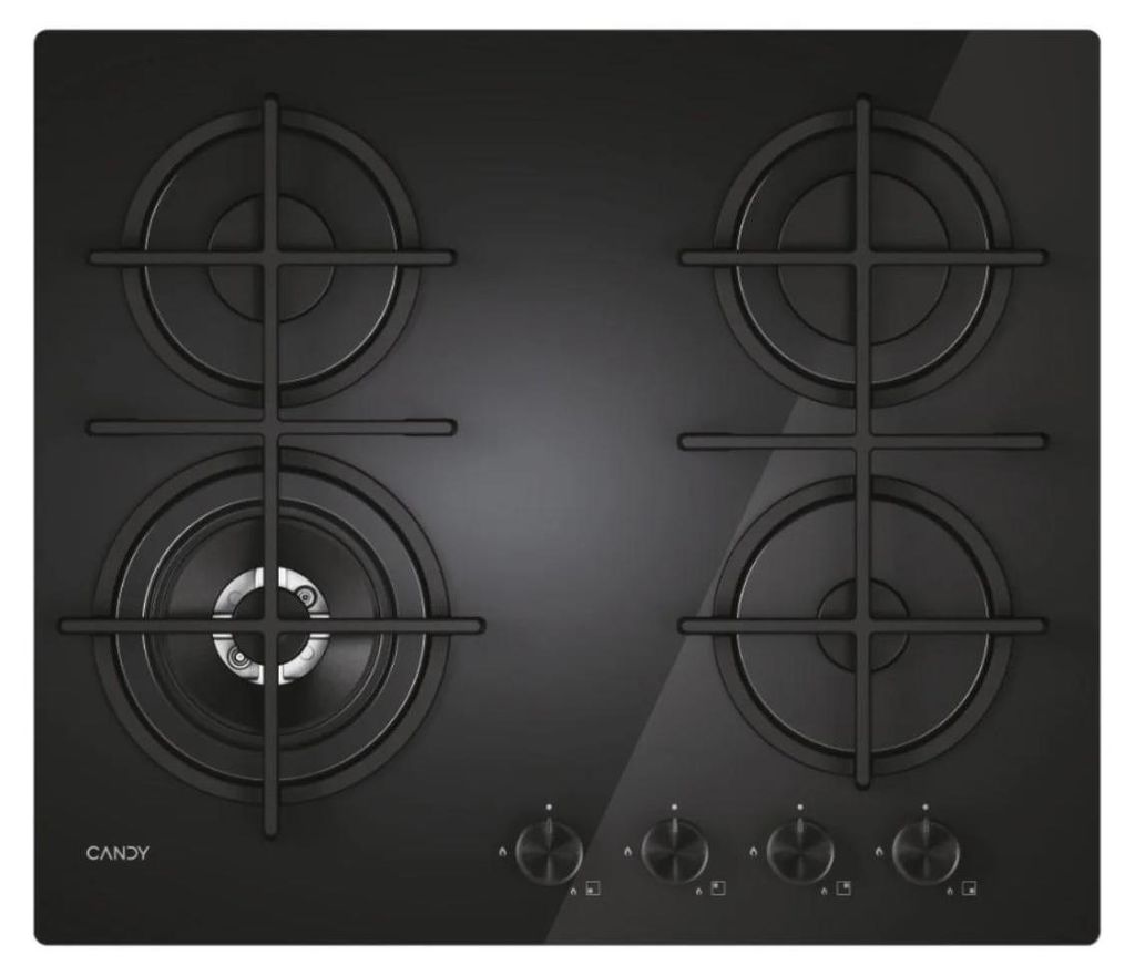 Candy CVG6BF4WTB, Schwarz, Integriert, 59.5 cm, Gaskochfeld, Gehärtetes Glas, 4 Zone(n)