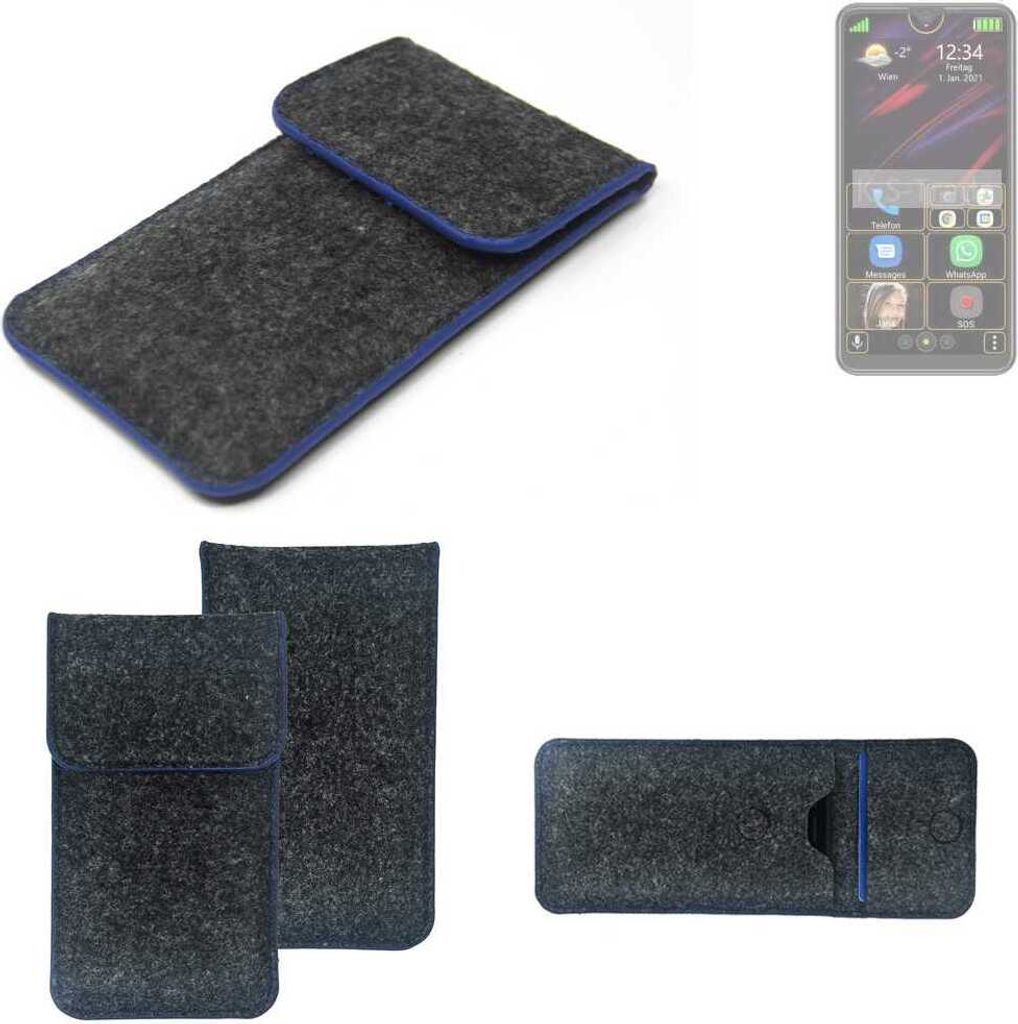 K-S-Trade Handy-Hülle Schutz-Hülle kompatibel mit Bea-fon M6s Filztasche Pouch Tasche Case Sleeve Filzhülle dunkelgrau, blauer Rand