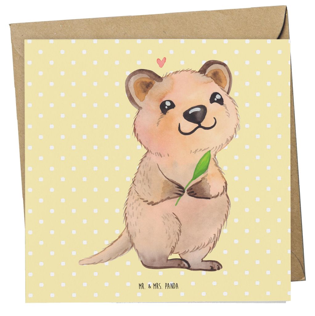 Mr. & Mrs. Panda Glückwunschkarte Quokka Happy - Gelb Pastell - Geschenk, anlasskarte, doppelkarte, Lustiger Spruch, faltkarte, Lustige Sprüche, ...