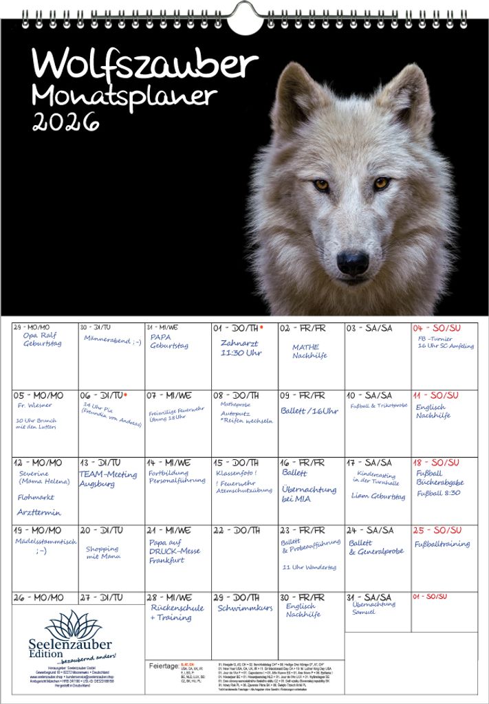 Wolfszauber Planer DIN A3 Kalender für 2026 Wolf und Wölfe - Seelenzauber