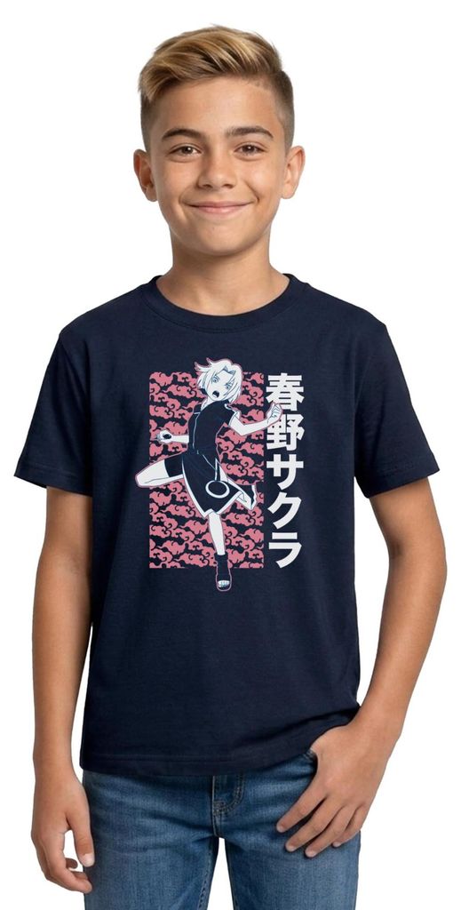 Spreadshirt Naruto Cooles Design Mit Sakura Teenager T-Shirt, 152/164 (12-14 Jahre), Navy