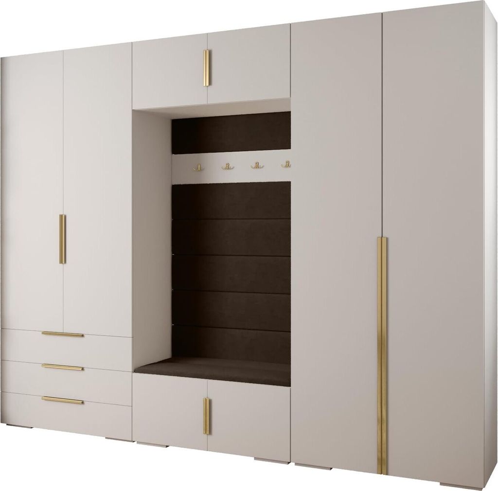 MEBLE KRYSPOL Inova 1 Möbelset Garderobe, 236,7x300x47cm - Weiß, Manila 04, Gold