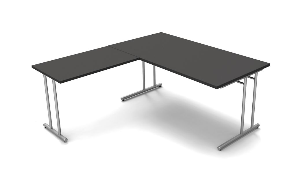 Kerkmann Schreibtisch 4365 START UP 160x80x75cm mit Anbautisch 100x60x75cm C-Fuß-Gestell alusilber inkl. Kabelkanal verschiedene Dekore Anthrazit