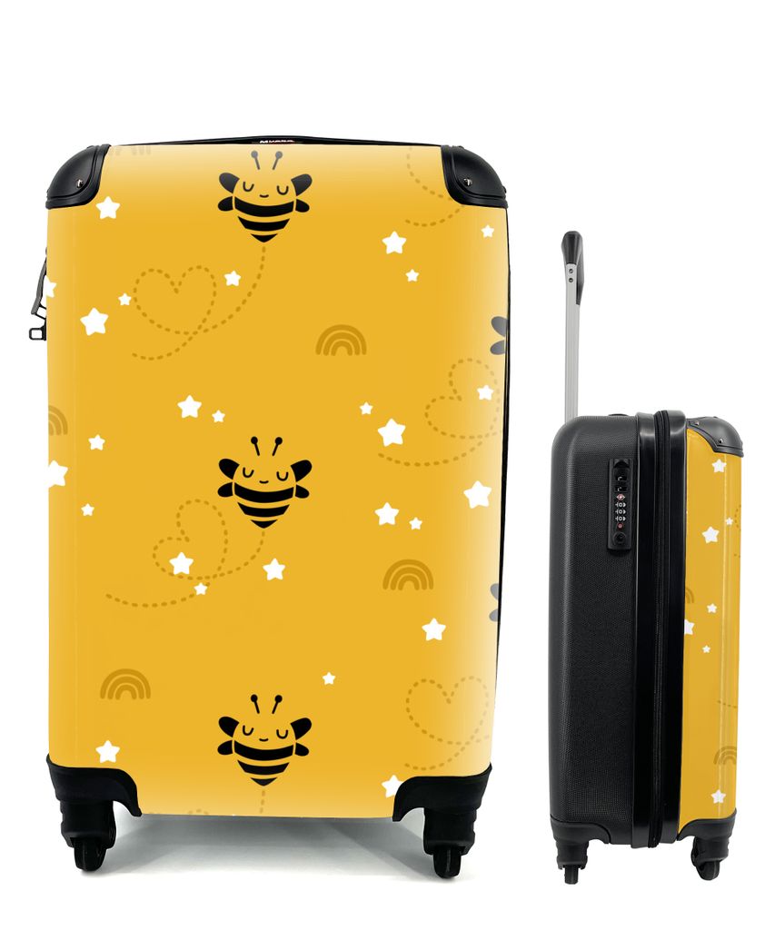 MuchoWow Koffer Handgepäck Trolley Rollkoffer Kleine Reisekoffer mit 4 Rollen - Muster - Bienen - Sterne - Cabin Size < 55x40x23 cm & 55x40x20 c...