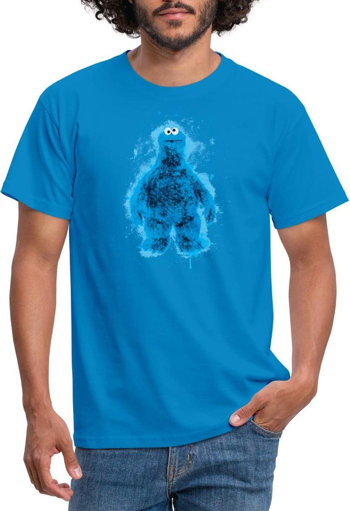 Spreadshirt Sesamstraße Krümelmonster Farbspritzer Männer T-Shirt, M, Royalblau