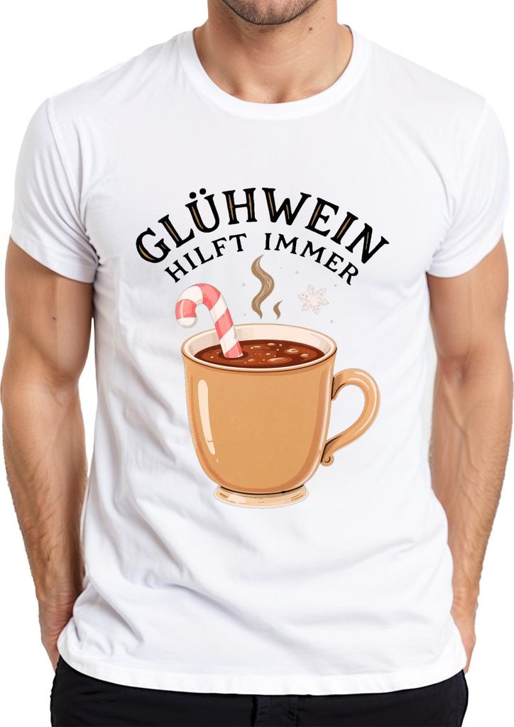 Glühwein hilft immer Weihnachtsmarkt Winter Geschenk Zuckerstange Herren T-Shirt, Weiß, XXL