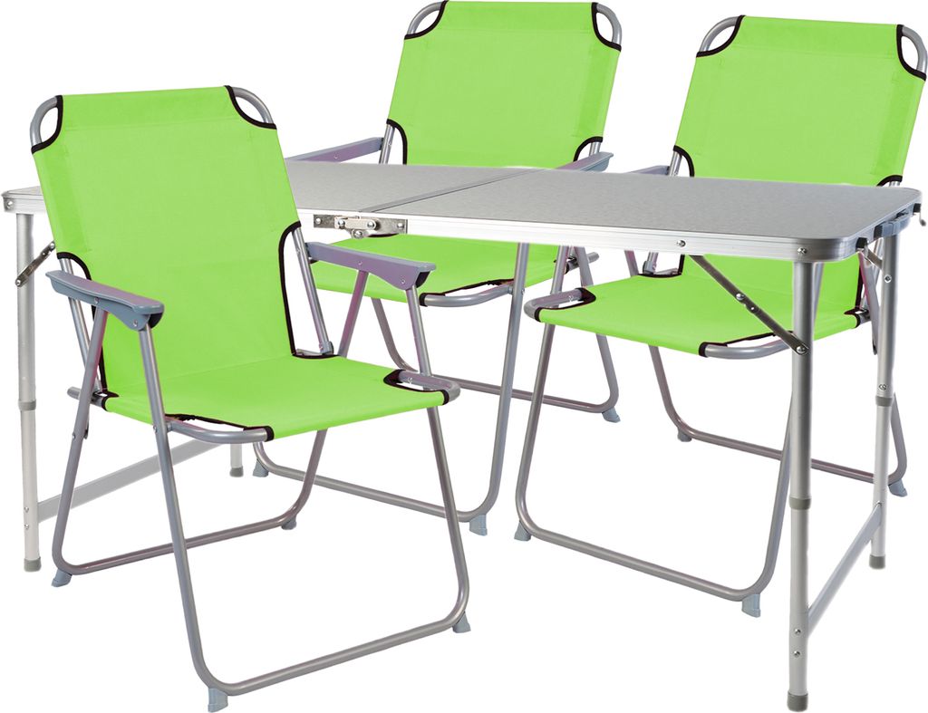 4-teiliges Campingmöbel Set Alu 120x60x58/70cm Limegrün