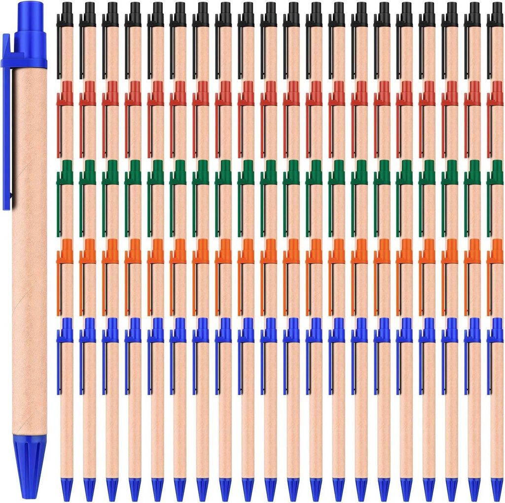 100 Stück Kugelschreiber aus Kraftpapier, schwarze Tinte, einziehbar, mittlere Spitze, 0,7 mm, für Schreibzubehör für Schulbüro, mehrfarbig