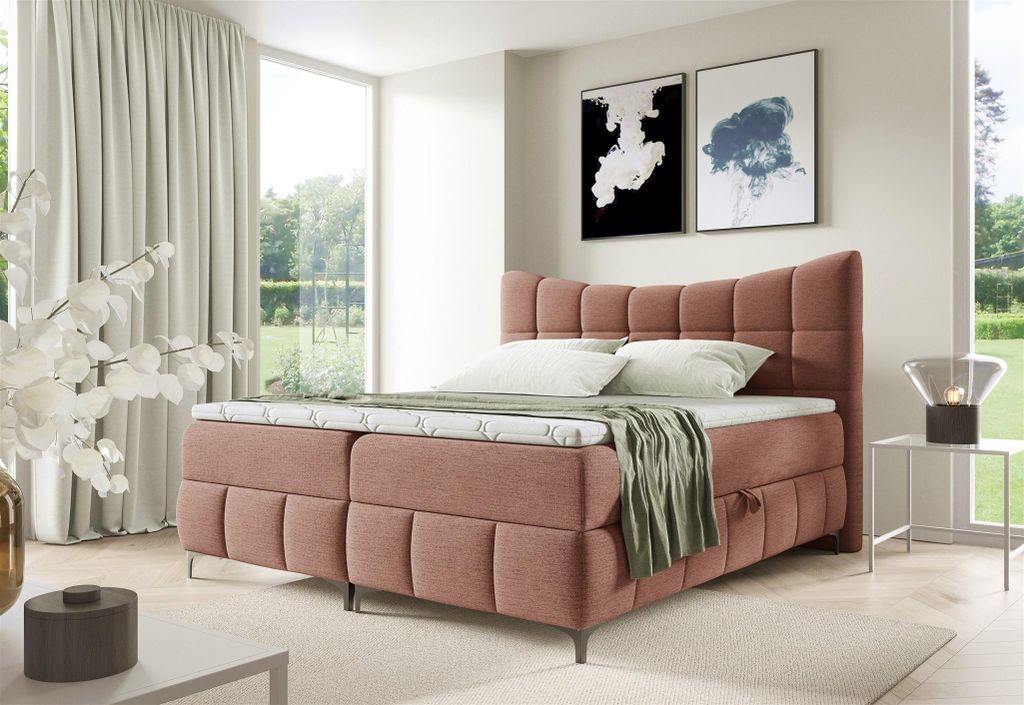Boxspringbett Schlafzimmerbett CHARLES 140x200cm Stoff Freya Altrosa