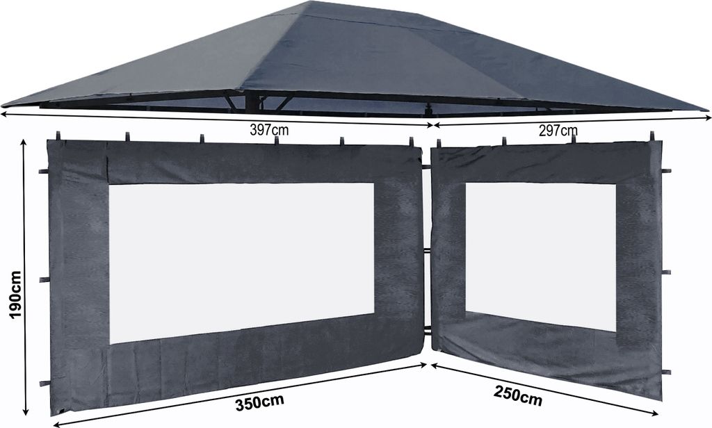 Set Ersatzdach und 2 Seitenteile für Garten Pavillon 3x4m Grau RAL 7012 Antik Pavillondach Ersatzbezug Seitenwände