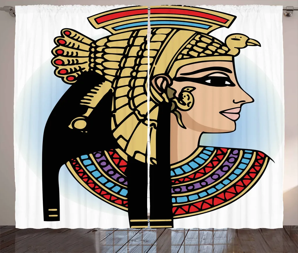 ABAKUHAUS Tenda rustica egiziana, arte della regina Cleopatra, tenda con nastro arricciato per camera da letto con passanti e ganci, 280 x 175 cm, multicolore