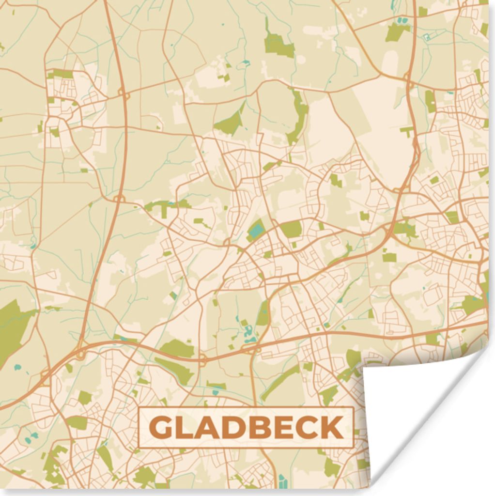 MuchoWow Poster Stadtplan - Gladbeck - Vintage - Karte 30x30 cm - Wandposter - Printing