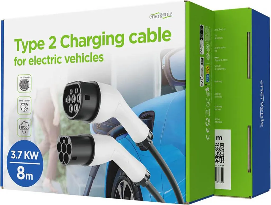 Câble de recharge Energenie EV type 2 de 8m pour bornes de maison 3,7 kW