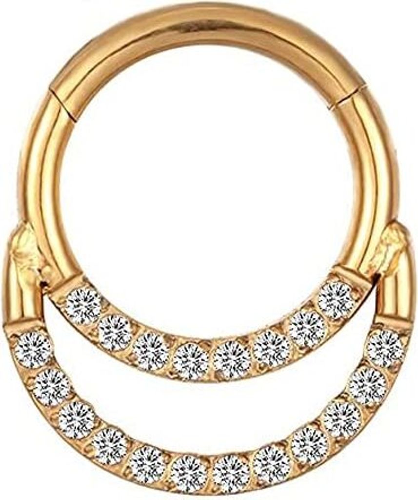 Karisma 2 Rings Titan G23 Hinged Segmentring Charnier/Conch Clicker Ring Piercing Ohrring Premium Zirkonia Stärke 1,2mm BHCRZ-2 - Gold 10mm
