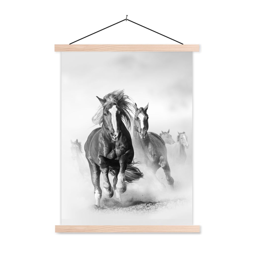 MuchoWow Textilposter Pferde - Tiere - Illustration 40x53 cm mit holzfarbenen Rahmen - Schlafzimmer